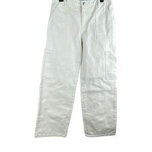 Wide Leg High Rise Cargo Jeans Ivory 3